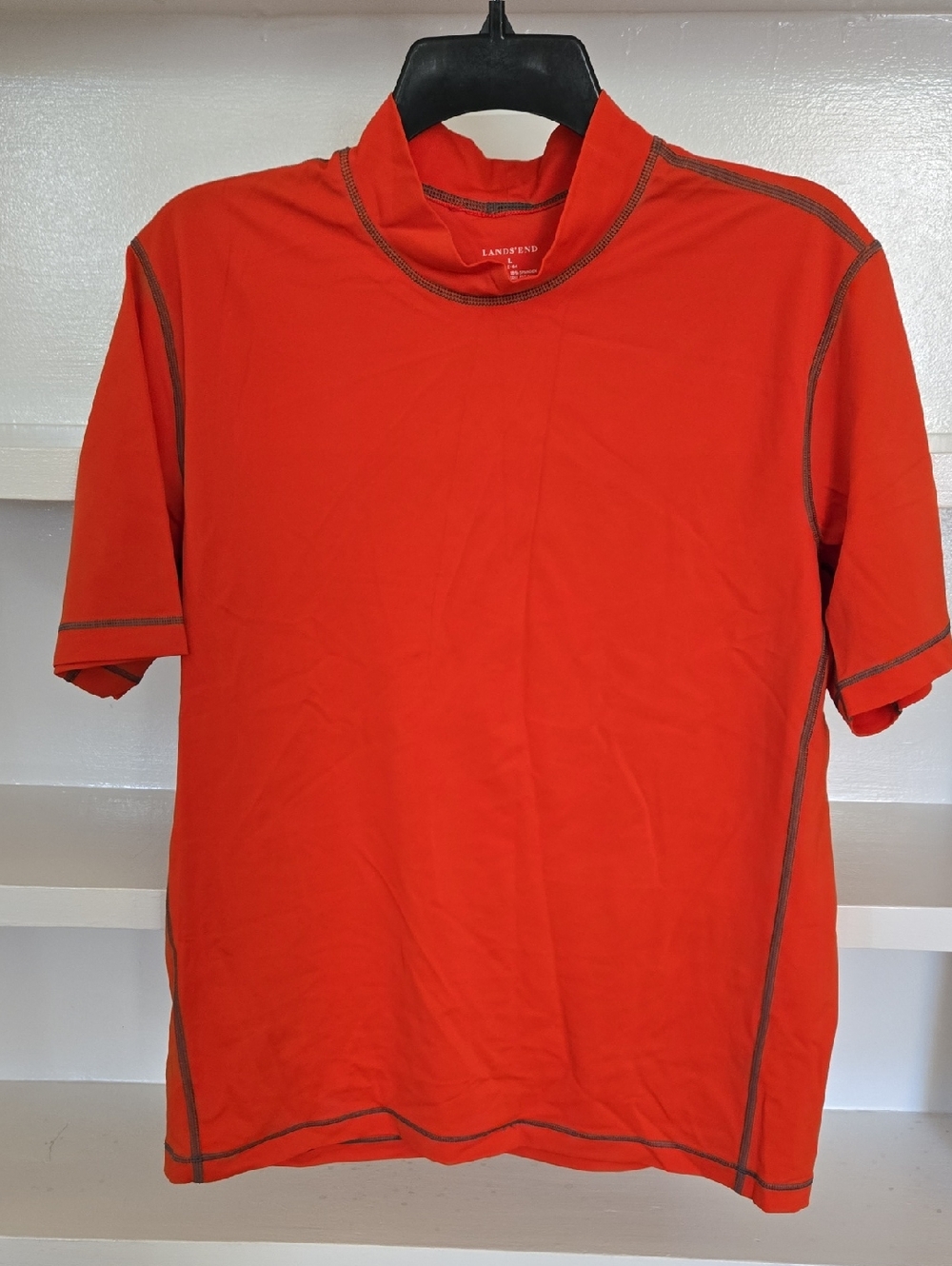 Lands' End Men's Short Sleeve Orange Rashguard Swim Shirt